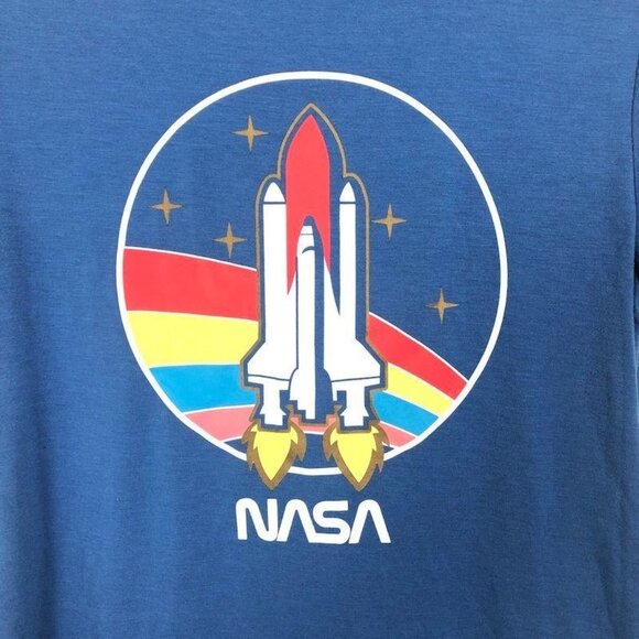 Mad Engine Retro Graphic Tee Womens Sz Medium NASA Space Shuttle Colorful Blue - Picture 4 of 6